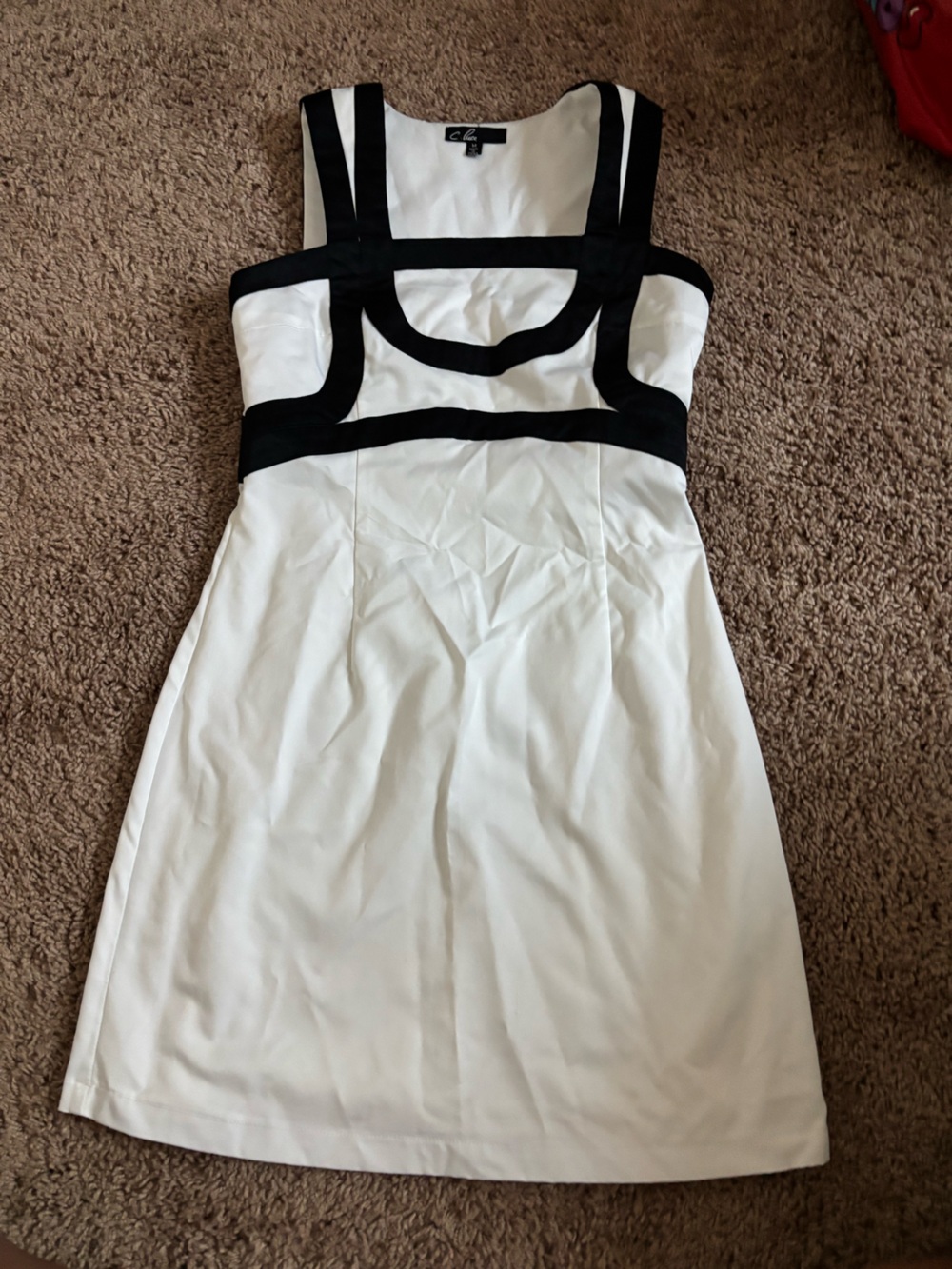 White and Black Strapless Evening Dress